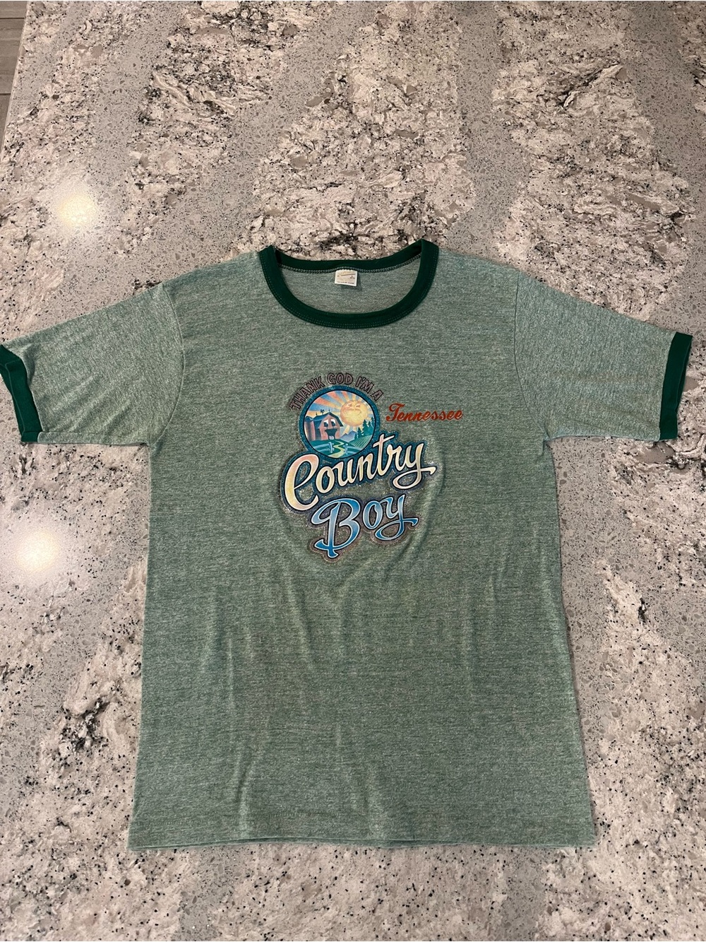 Vintage 1979 Country Boy Tennessee Ringer Tee - Green